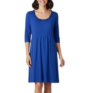 Fresh Produce Coastal Cotton Ruffled Round Collar 3/4 Sleeve Dress Medium Blue